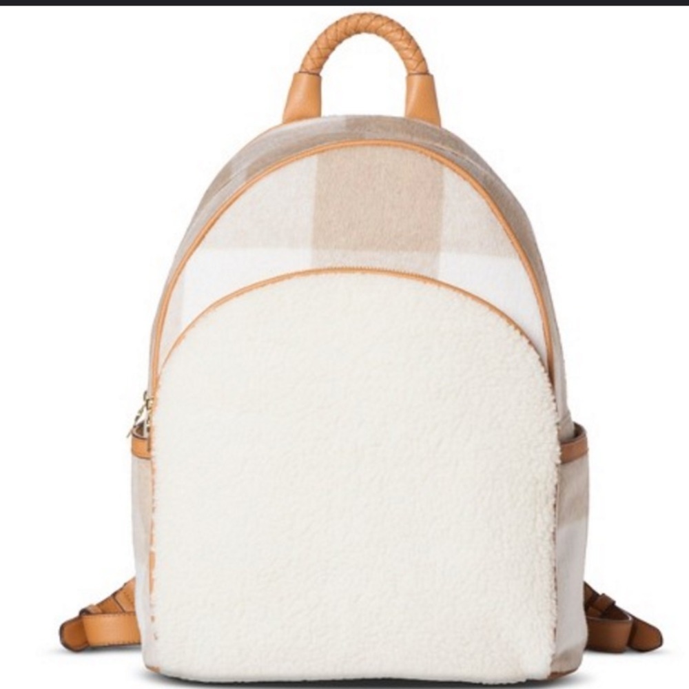 Adam Lippes for Target Shearling Backpack - Oatmeal Plaid, White fall bag casual